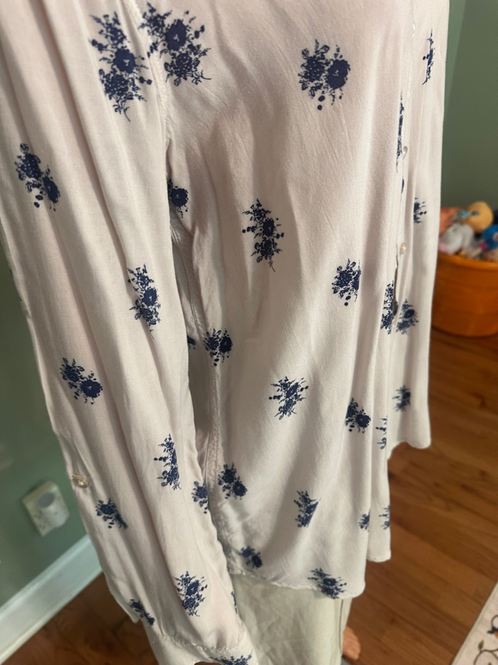 Joe Fresh Pale Pink Button-Down Shirt with Navy Floral Print - Picture 9 of 9